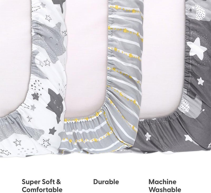 The Peanut Shell Mini Crib Fitted Sheets Set, Playard, Pack Play Sheets, Playpen, Elephant Stars - Image 4